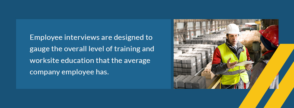 employee intervies are designed to gauge level of training and education the average company employee has